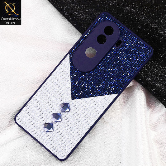 Vivo V40e Cover - Blue - Luxury 3D Woven Pattern Shiny Soft Case With Camera Protection