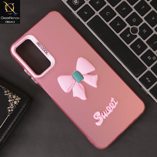 Oppo A54 4G Cover - Pink - New Matte Color Gradient Shine With Cute 3D Bow Knot Soft Borders Protective Case