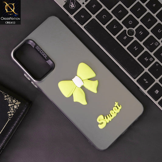 Oppo A54 4G Cover - Yellow - New Matte Color Gradient Shine With Cute 3D Bow Knot Soft Borders Protective Case
