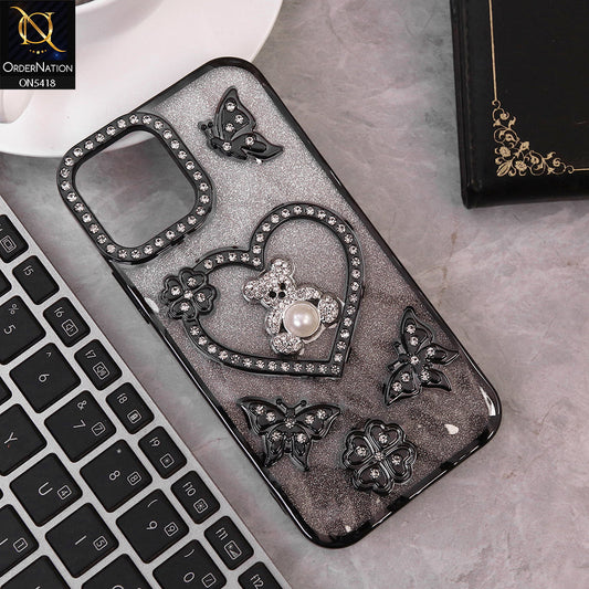 IPhone 11 Cover - Black - Luxury Shiny Diamond 3D Butterfly Glitter with Love Heart Case