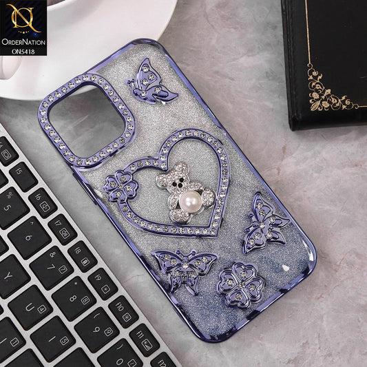 IPhone 11 Cover - Blue - Luxury Shiny Diamond 3D Butterfly Glitter with Love Heart Case
