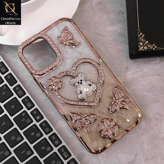 IPhone 11 Cover - Golden - Luxury Shiny Diamond 3D Butterfly Glitter with Love Heart Case