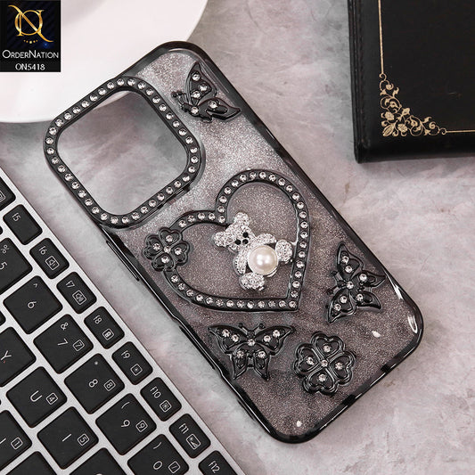 IPhone 13 Pro Cover - Black - Luxury Shiny Diamond 3D Butterfly Glitter with Love Heart Case