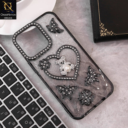 IPhone 14 Pro Max Cover - Black - Luxury Shiny Diamond 3D Butterfly Glitter with Love Heart Case