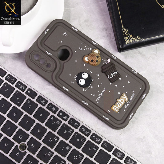 Samsung Galaxy A10s Cover - Brown -  Cute 3D Cartoon Coffee Soft Silicon Case With Camera Protection