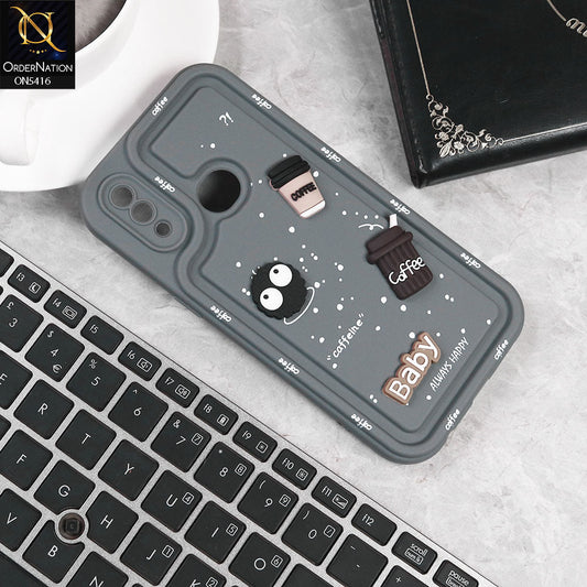 Samsung Galaxy A10s Cover - Gray -  Cute 3D Cartoon Coffee Soft Silicon Case With Camera Protection