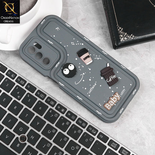 Oppo A16 Cover - Gray -  Cute 3D Cartoon Coffee Soft Silicon Case With Camera Protection