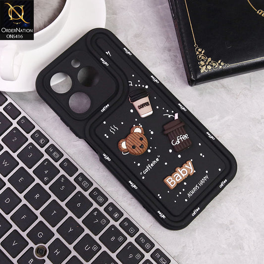 Realme C61 Cover - Black -  Cute 3D Cartoon Coffee Soft Silicon Case With Camera Protection