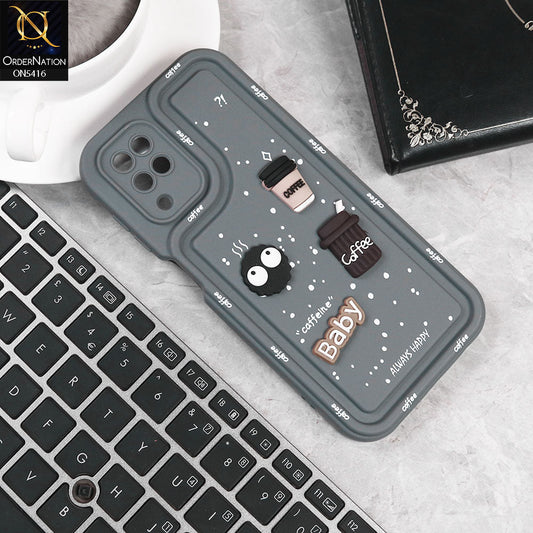 Samsung Galaxy A12 Nacho Cover - Gray -  Cute 3D Cartoon Coffee Soft Silicon Case With Camera Protection