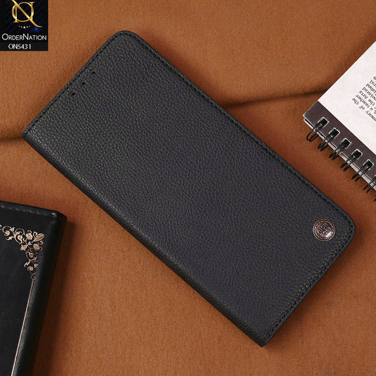 Vivo Y21e Cover - Black -  Premium Leather Rich Boss Megantic Flip Book Covers With Card Holding Option