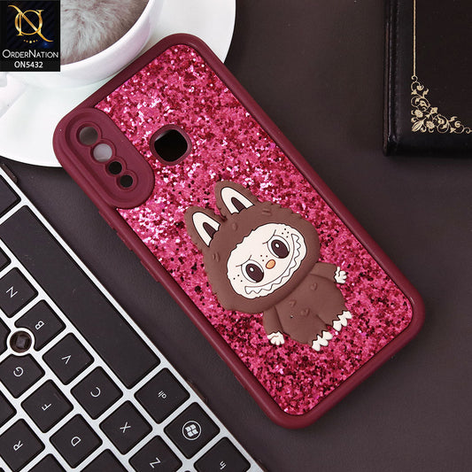Vivo Y19 Cover - Maroon - Cute 3D Cartoon Soft Glitter Case