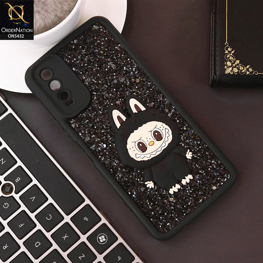 Vivo Y12s Cover - Black - Cute 3D Cartoon Soft Glitter Case
