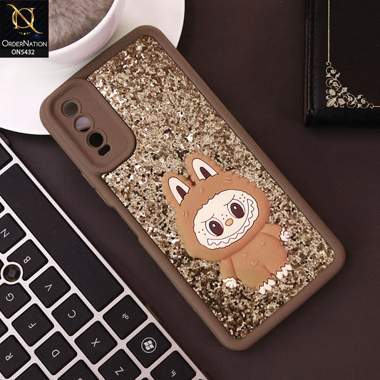 Vivo Y12s Cover - Brown - Cute 3D Cartoon Soft Glitter Case