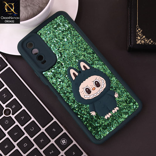 Vivo Y12s Cover - Dark Green - Cute 3D Cartoon Soft Glitter Case