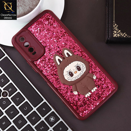 Vivo Y12s Cover - Maroon - Cute 3D Cartoon Soft Glitter Case