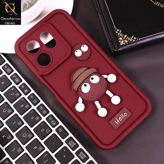 Infinix Smart 9 Cover - Maroon - Cute 3D Cartoon Soft Case