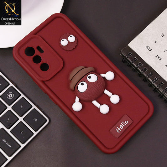 Vivo V23e 5G Cover - Maroon - Cute 3D Cartoon Soft Case