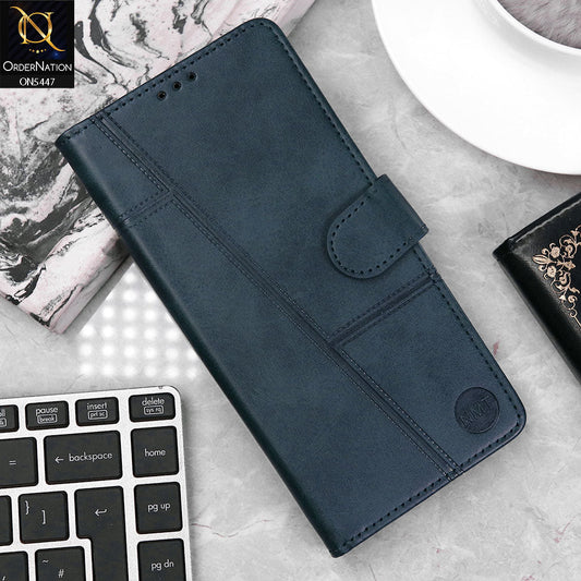 Vivo Y21s Cover - Blue - Premium Leather Megantic Flip Book Covers With Card Holding Option