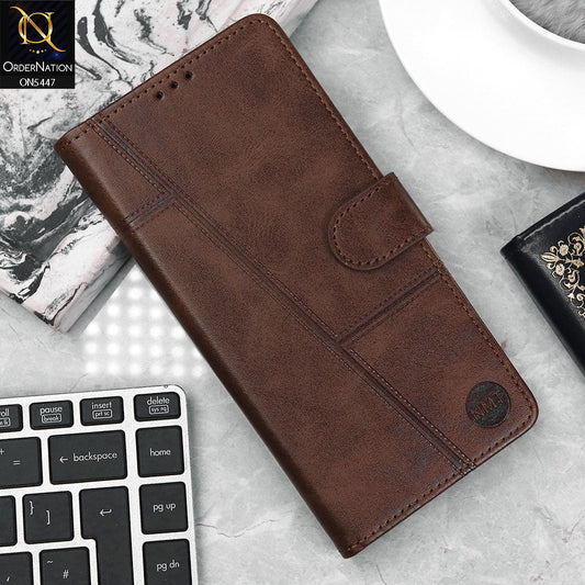 Vivo Y33s Cover - Dark Brown - Premium Leather Megantic Flip Book Covers With Card Holding Option