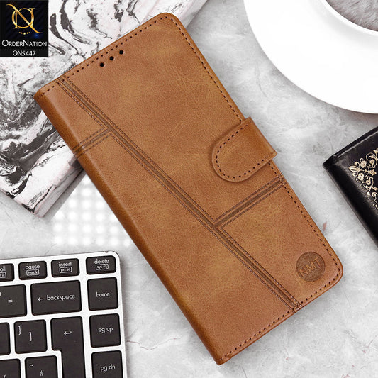 Vivo Y12a Cover - Light Brown - Premium Leather Megantic Flip Book Covers With Card Holding Option