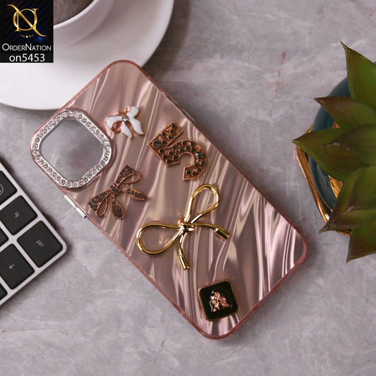iPhone 11 Cover - Rose Gold - Elegant Bow Knot Rhinestones Camera Ring Dream Waves Color-Plated Protective Soft Borders Case