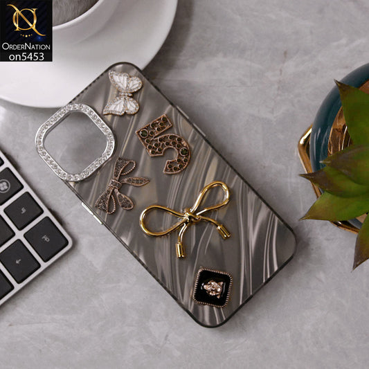 iPhone 14 Cover - Black - Elegant Bow Knot Rhinestones Camera Ring Dream Waves Color-Plated Protective Soft Borders Case