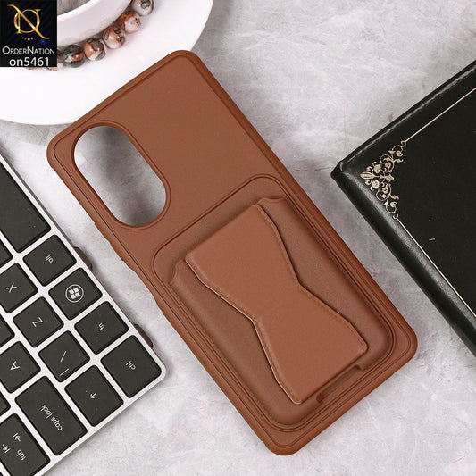 Oppo A58 4G Cover - Brown - New Protective Case with Card Holder And Bracket Stand Holder