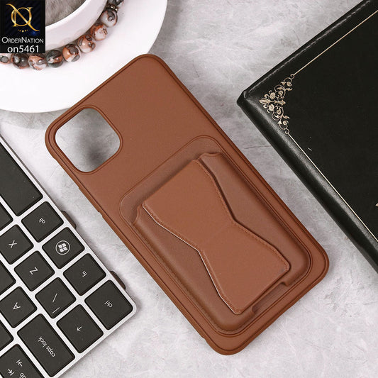 iPhone 11 Cover - Brown - New Protective Case with Card Holder And Bracket Stand Holder