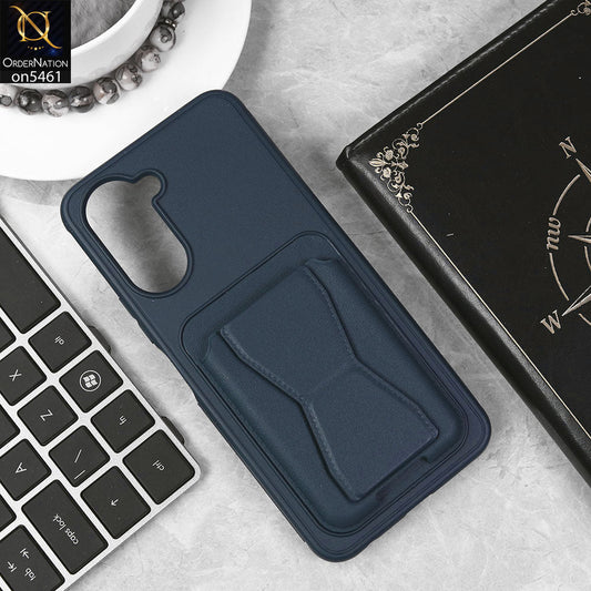 Vivo Y18 Cover - Blue - New Protective Case with Card Holder And Bracket Stand Holder