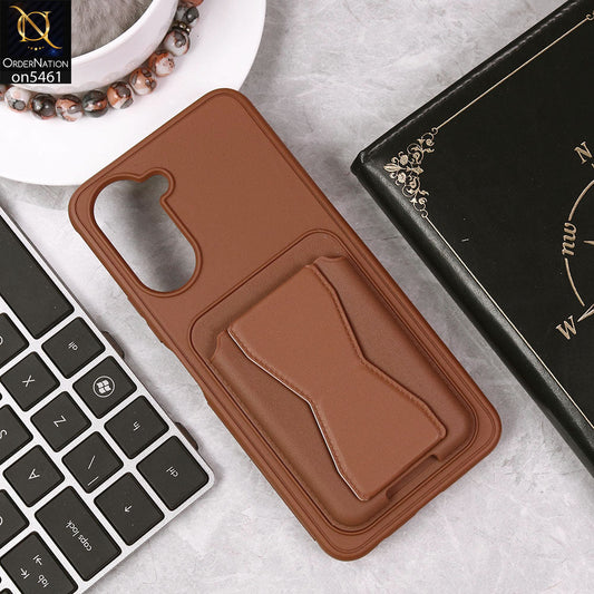 Vivo Y18 Cover - Brown - New Protective Case with Card Holder And Bracket Stand Holder