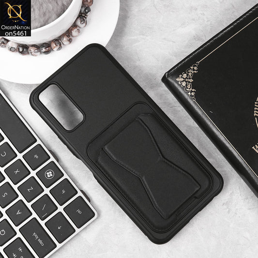 Vivo Y20s Cover - Black - New Protective Case with Card Holder And Bracket Stand Holder