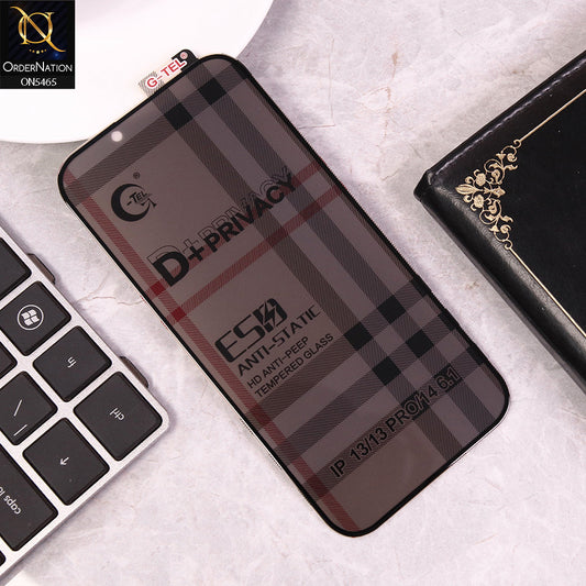iPhone 14 - Black - Privacy Glass Screen Protector G-tel D+ Privacy HD Anti-Peep Tempered Glass