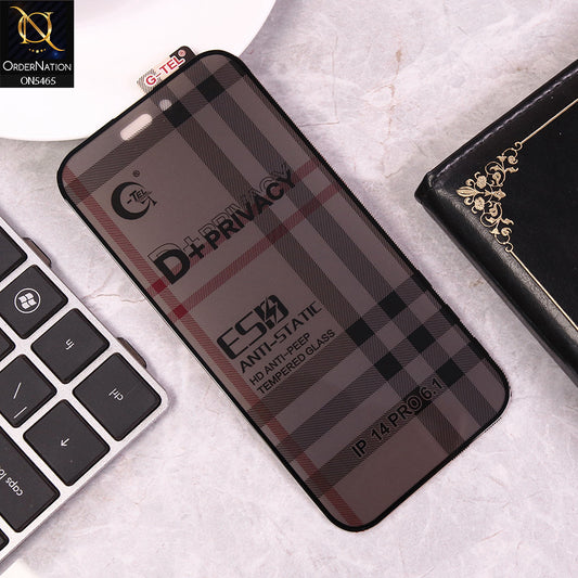 iPhone 14 Pro - Black - Privacy Glass Screen Protector G-tel D+ Privacy HD Anti-Peep Tempered Glass