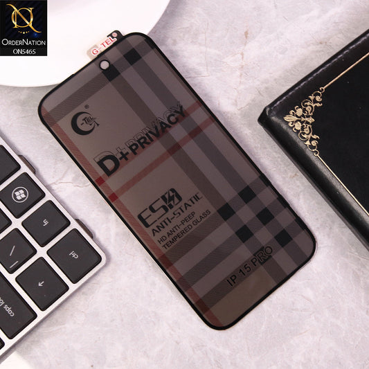iPhone 15 Pro - Black - Privacy Glass Screen Protector G-tel D+ Privacy HD Anti-Peep Tempered Glass