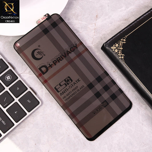 Vivo Y50 Cover - Black - Privacy Glass Screen Protector G-tel D+ Privacy HD Anti-Peep Tempered Glass