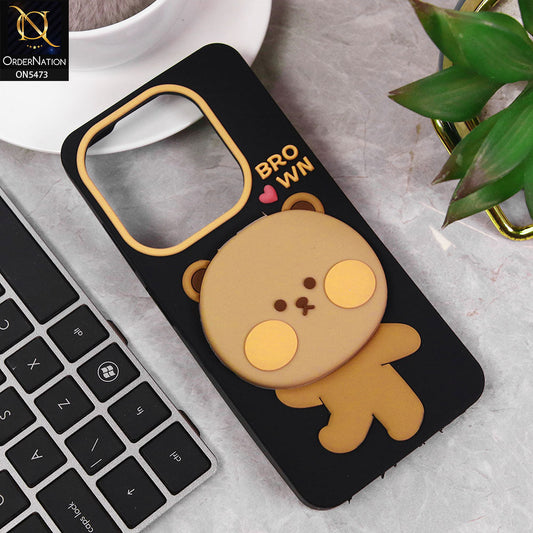 Itel P55 4G Cover - Black - Cute 3D Bear Soft Case