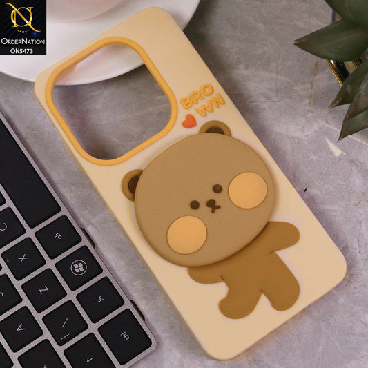 Itel P55 4G Cover - Peach - Cute 3D Bear Soft Case