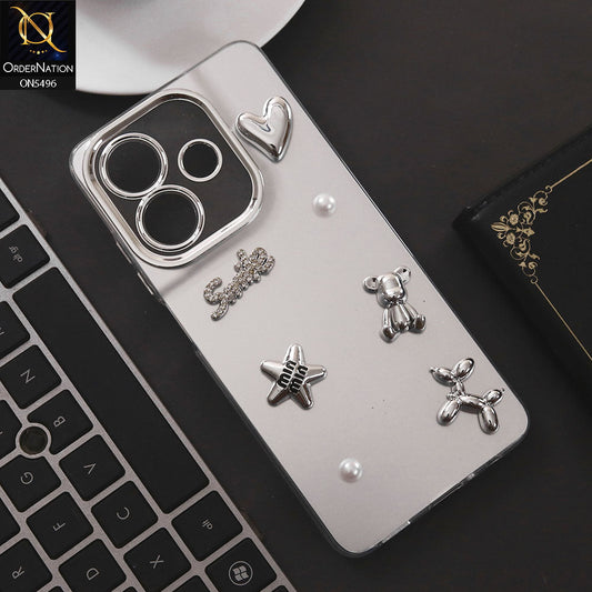 Oppo A3x 5G Cover - Silver - 3D Smile Cartoon Matte Shinny Case With Camera Protection Soft Border Case