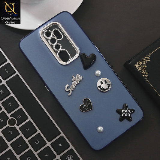 Oppo A5 2020 Cover - Blue - 3D Smile Cartoon Matte Shinny Case With Camera Protection Soft Border Case