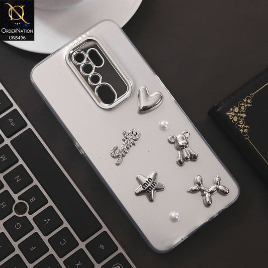 Oppo A5 2020 Cover - Silver - 3D Smile Cartoon Matte Shinny Case With Camera Protection Soft Border Case