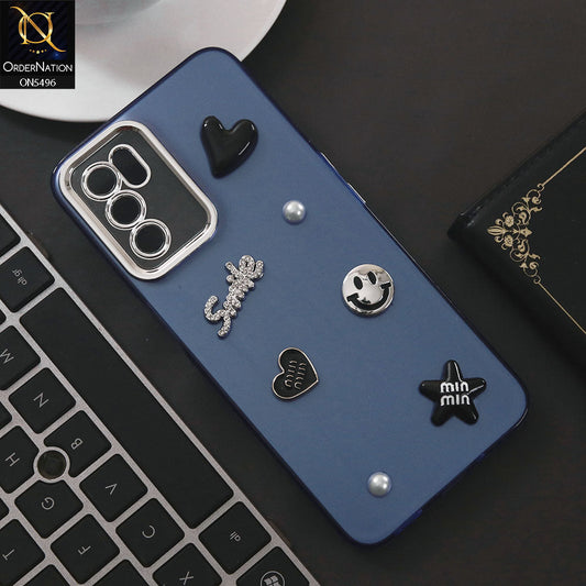 Oppo A55 5G Cover - Blue - 3D Smile Cartoon Matte Shinny Case With Camera Protection Soft Border Case