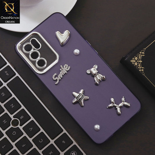 Oppo A55 5G Cover - Purple - 3D Smile Cartoon Matte Shinny Case With Camera Protection Soft Border Case