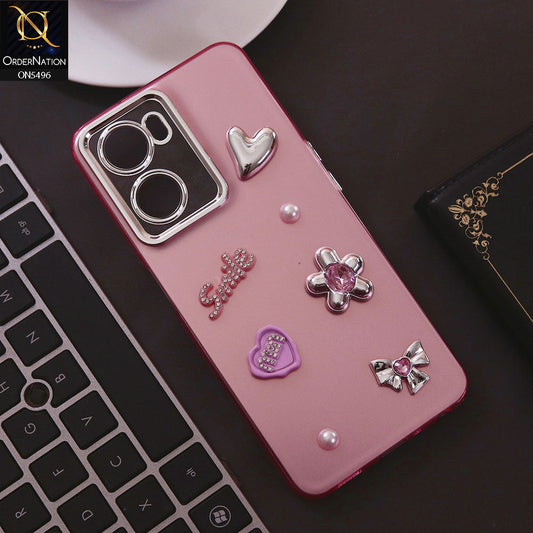 Oppo A57s Cover - Pink - 3D Smile Cartoon Matte Shinny Case With Camera Protection Soft Border Case