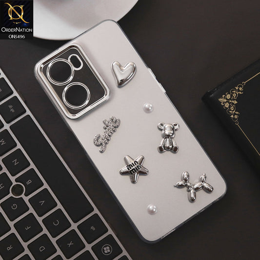 Oppo A77 4G Cover - Silver - 3D Smile Cartoon Matte Shinny Case With Camera Protection Soft Border Case