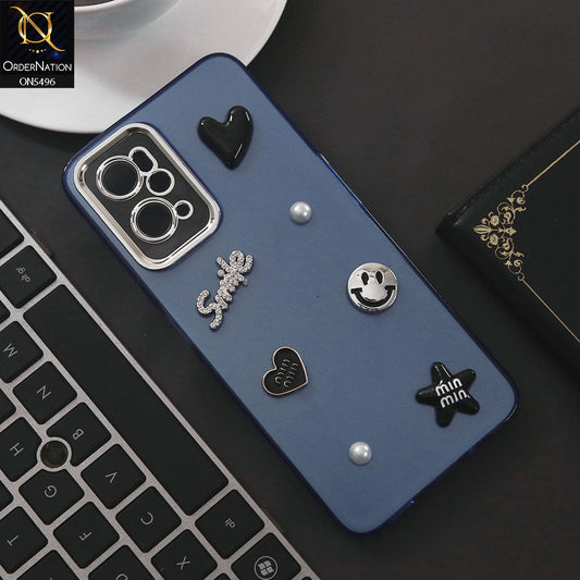 Oppo A76 Cover - Blue - 3D Smile Cartoon Matte Shinny Case With Camera Protection Soft Border Case