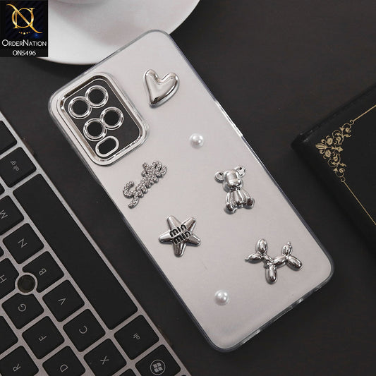 Oppo A54 4G Cover - Silver - 3D Smile Cartoon Matte Shinny Case With Camera Protection Soft Border Case