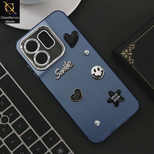 Infinix Smart 9 Cover - Blue - 3D Smile Cartoon Matte Shinny Case With Camera Protection Soft Border Case
