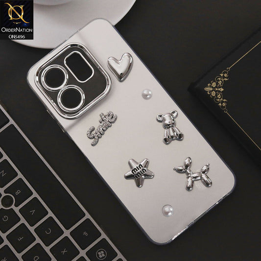 Infinix Smart 9 Cover - Silver - 3D Smile Cartoon Matte Shinny Case With Camera Protection Soft Border Case