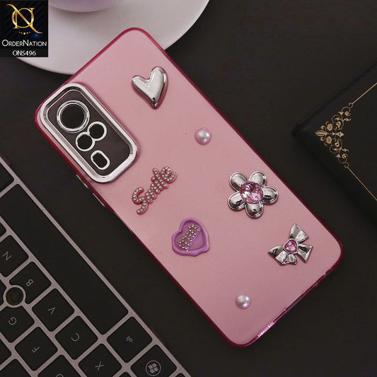 Vivo Y33 Cover - Pink - 3D Smile Cartoon Matte Shinny Case With Camera Protection Soft Border Case