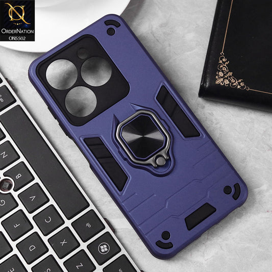 Itel P55 4G Cover - Blue - New Dual PC + TPU Hybrid Style Protective Soft Border Case With Kickstand Holder